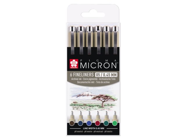 Kreatív tollak Pigma® Micron Sakura 05/0.45mm – készlet 6 db 