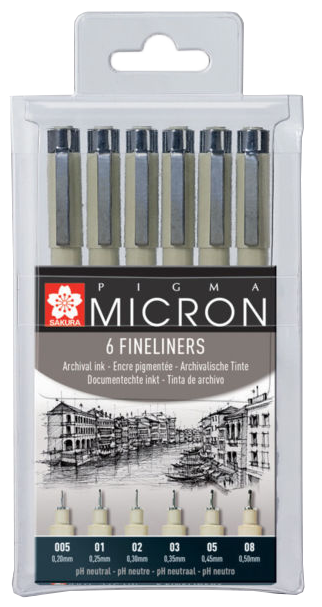 SAKURA Pigma Micron műszaki rajztoll készlet - 6 db