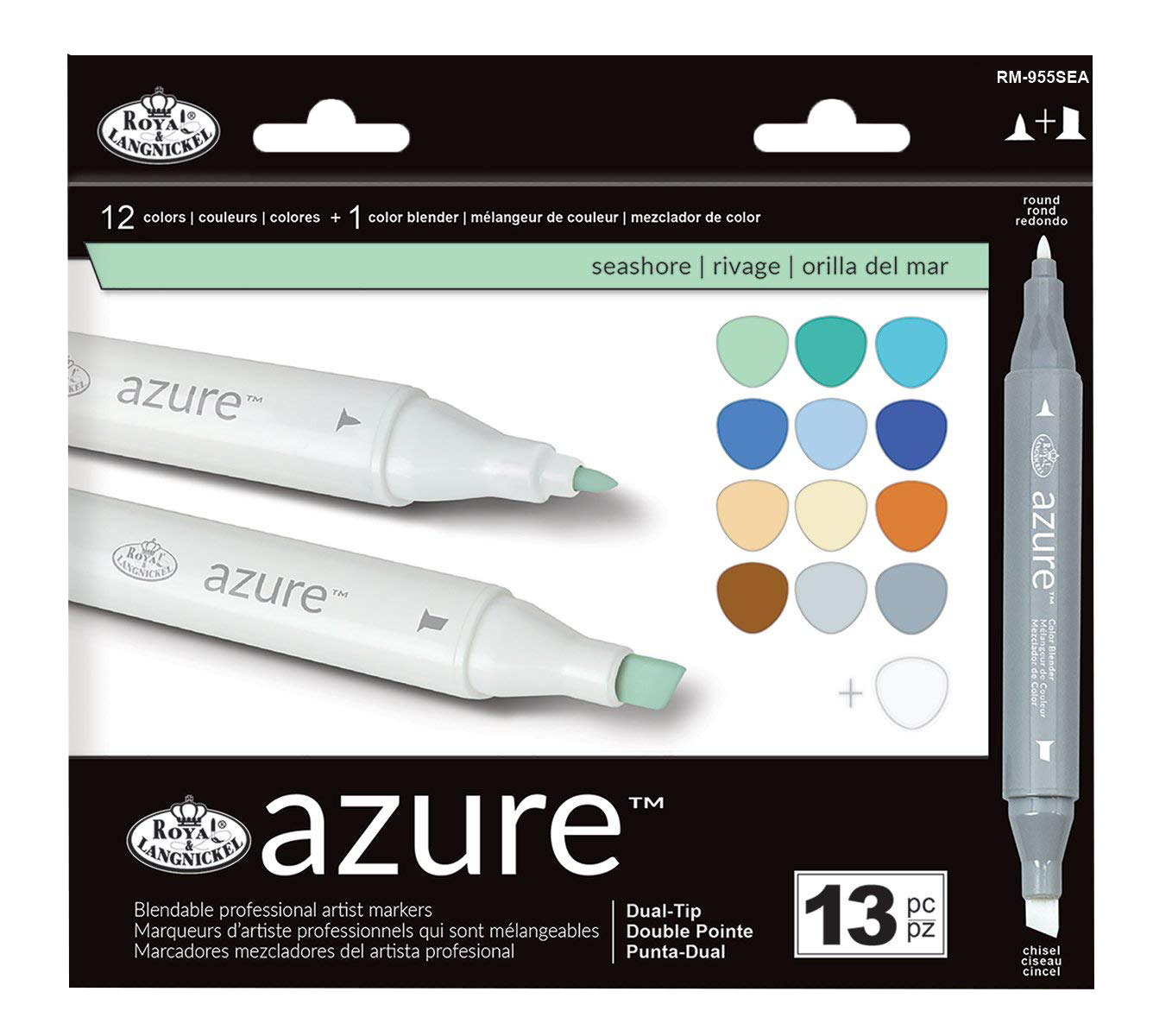 Filctoll készlet, AZURE Premium Marker-Seashore, 12+1 db