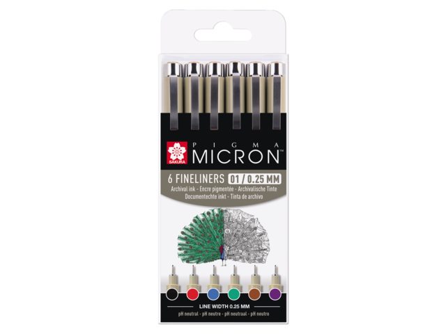 Kreatív tollak Pigma® Micron Sakura 01/0.25mm – készlet 6 db