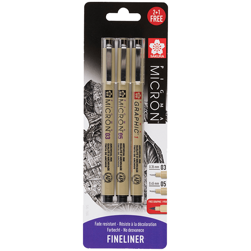 Műszaki tollak Sakura Pigma Micron® 03,05, grafikus - 3db-os készlet buborékfóli