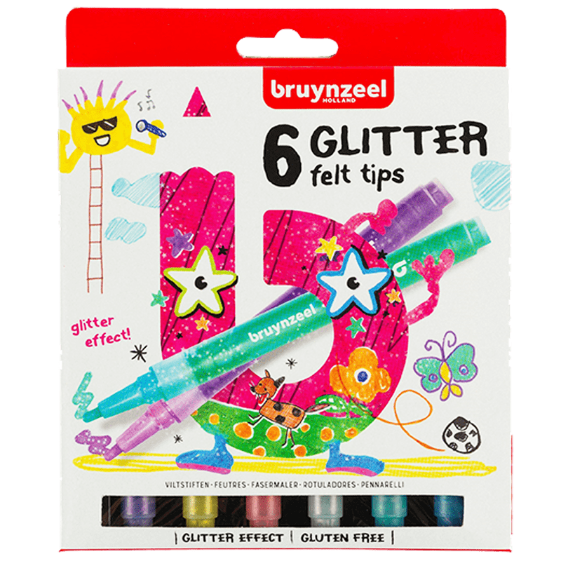 Bruynzeel filctoll készlet gyerekeknek - Glitter hatással - 6db
