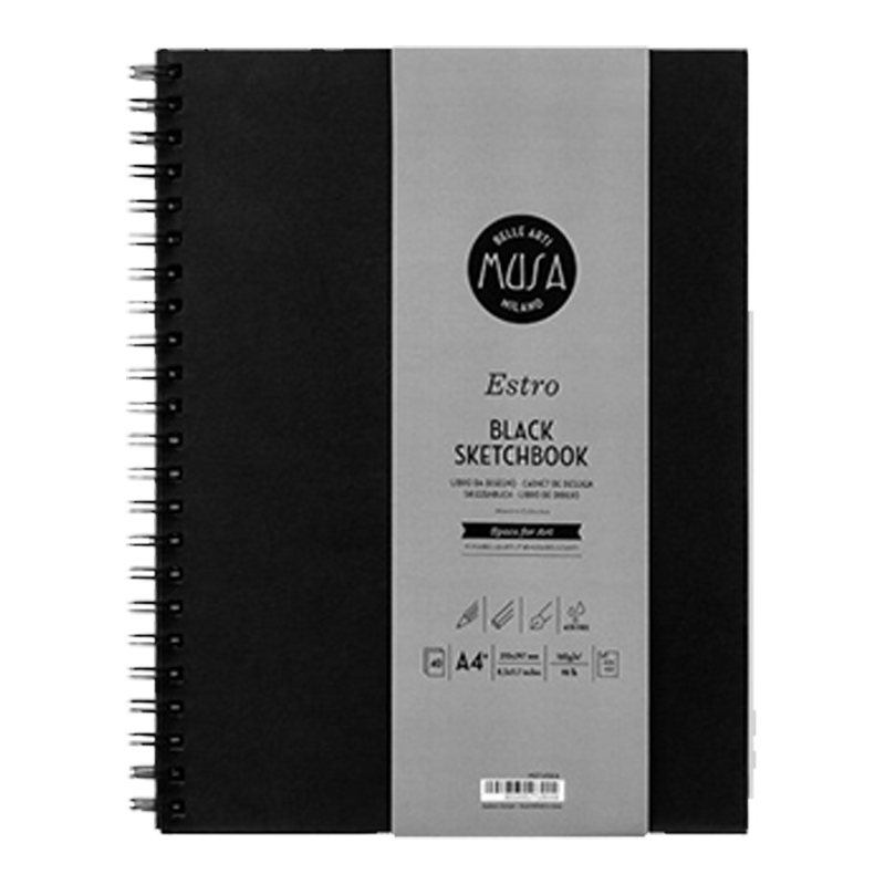 MUSA Estro Black Fekete papír 185g/40 lap - különböző méretben